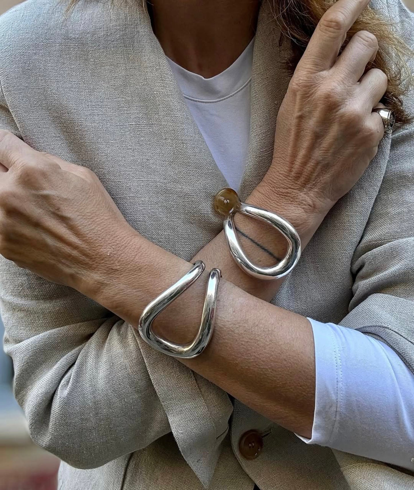Bracciali Gondola Slim in bronzo argentato a grosso spessore con argento puro